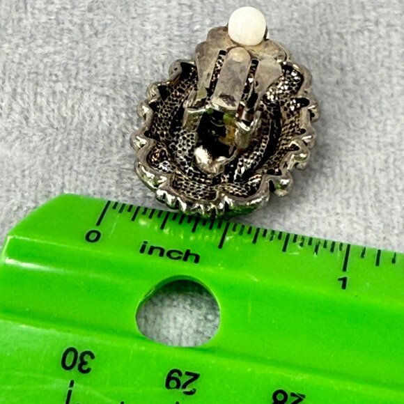 Vintage Ornate Silver & Gold-Tone Clip-On Earrings Women Classic Textured Design - Picture 8 of 16